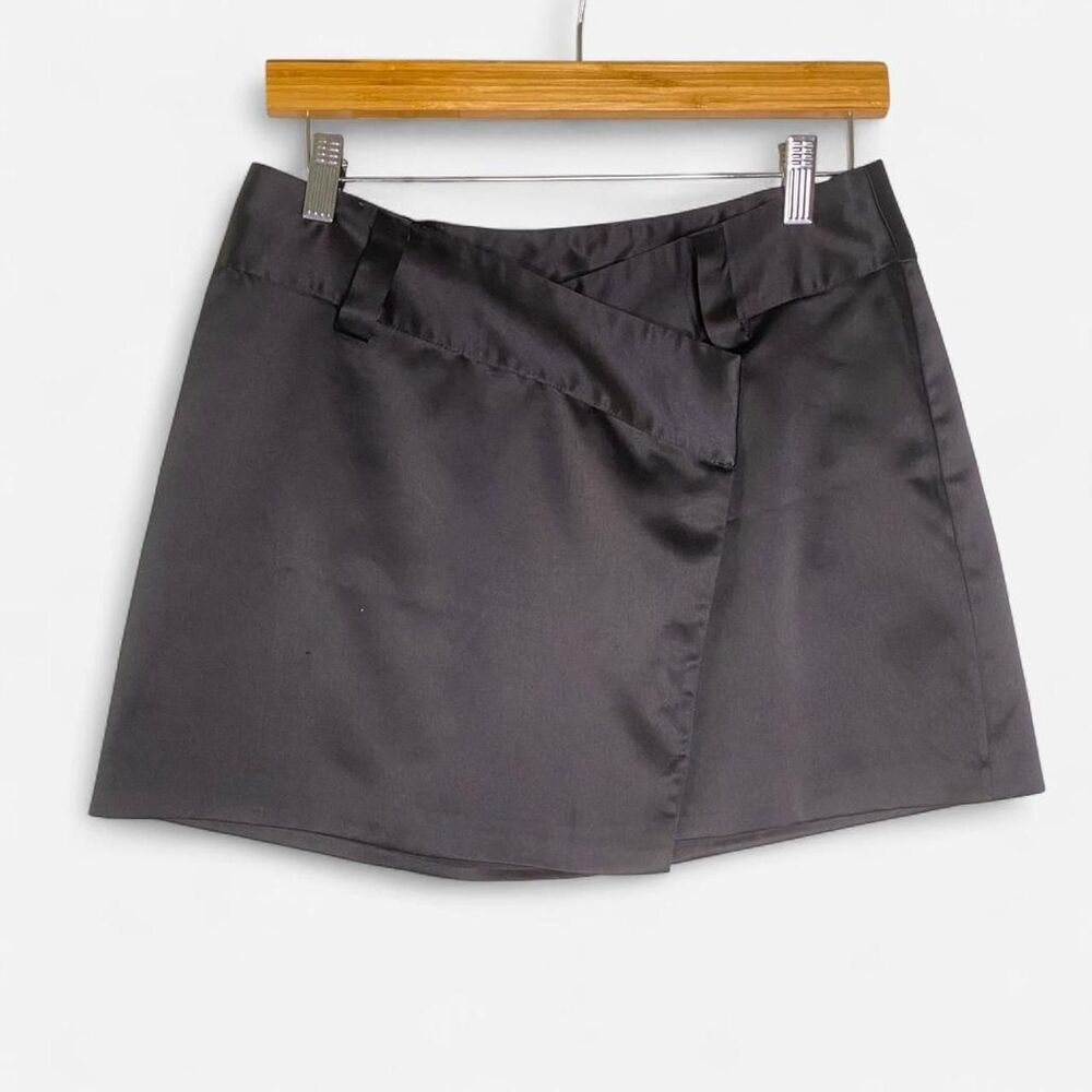 Superdown Alana Black Satin Mini Wrap Skirt M